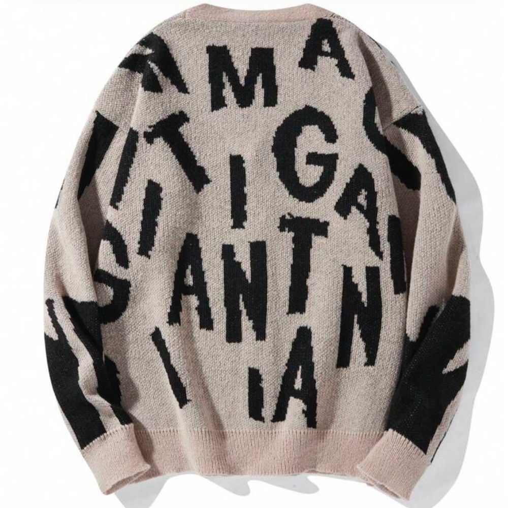 Men's Beige and Black Graphic Sweater